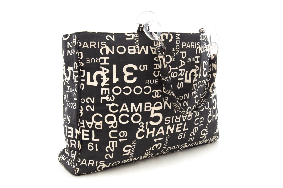 Chanel Black White Rue Cambon Canvas Beach Tote