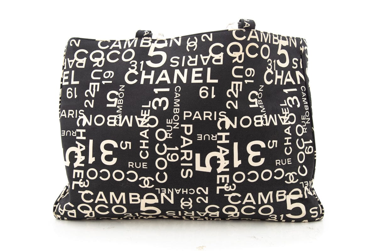 Chanel Black White Rue Cambon Canvas Beach Tote