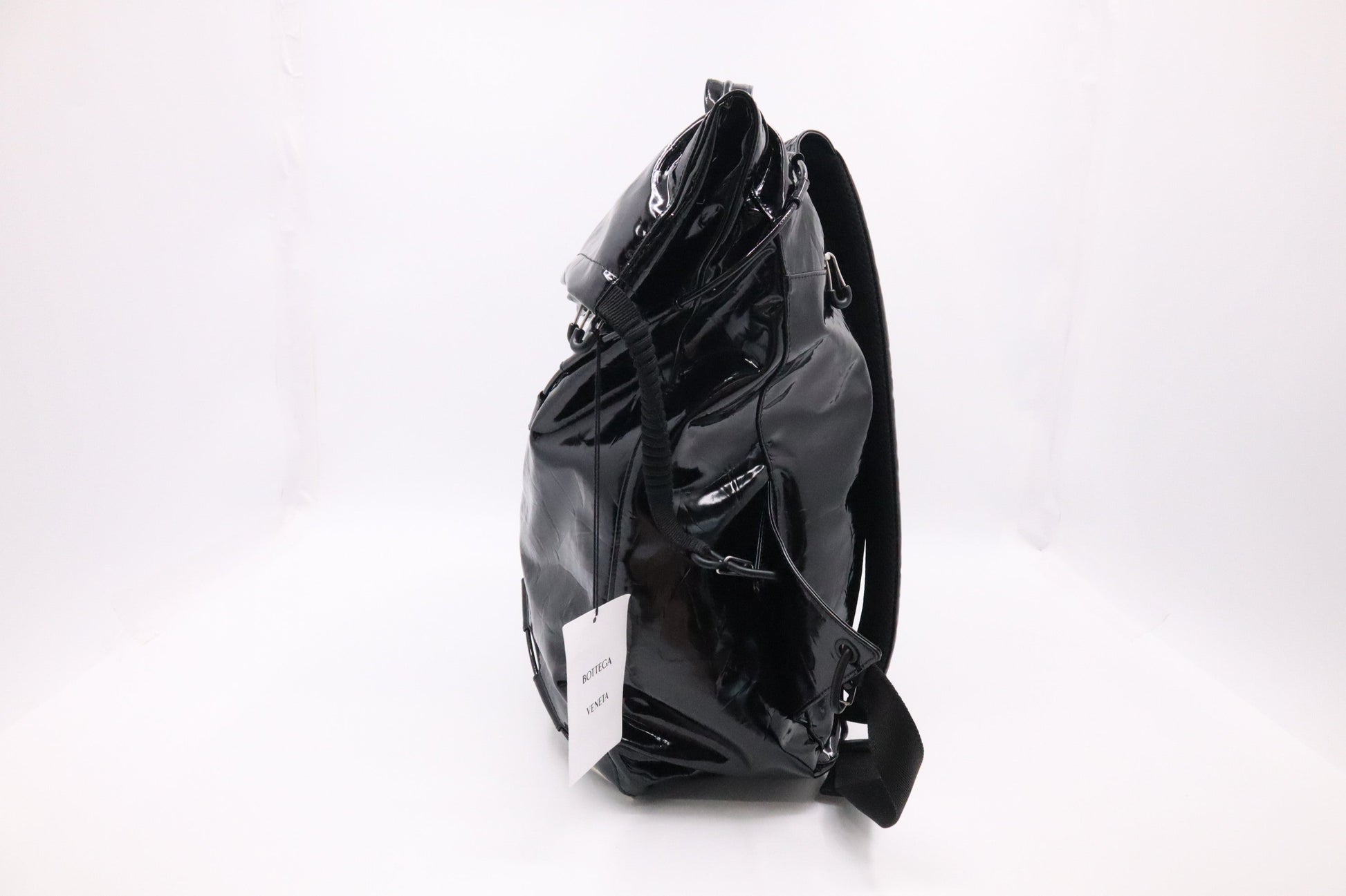 Bottega Veneta Tent Truck Backpack in Black Patent Leather