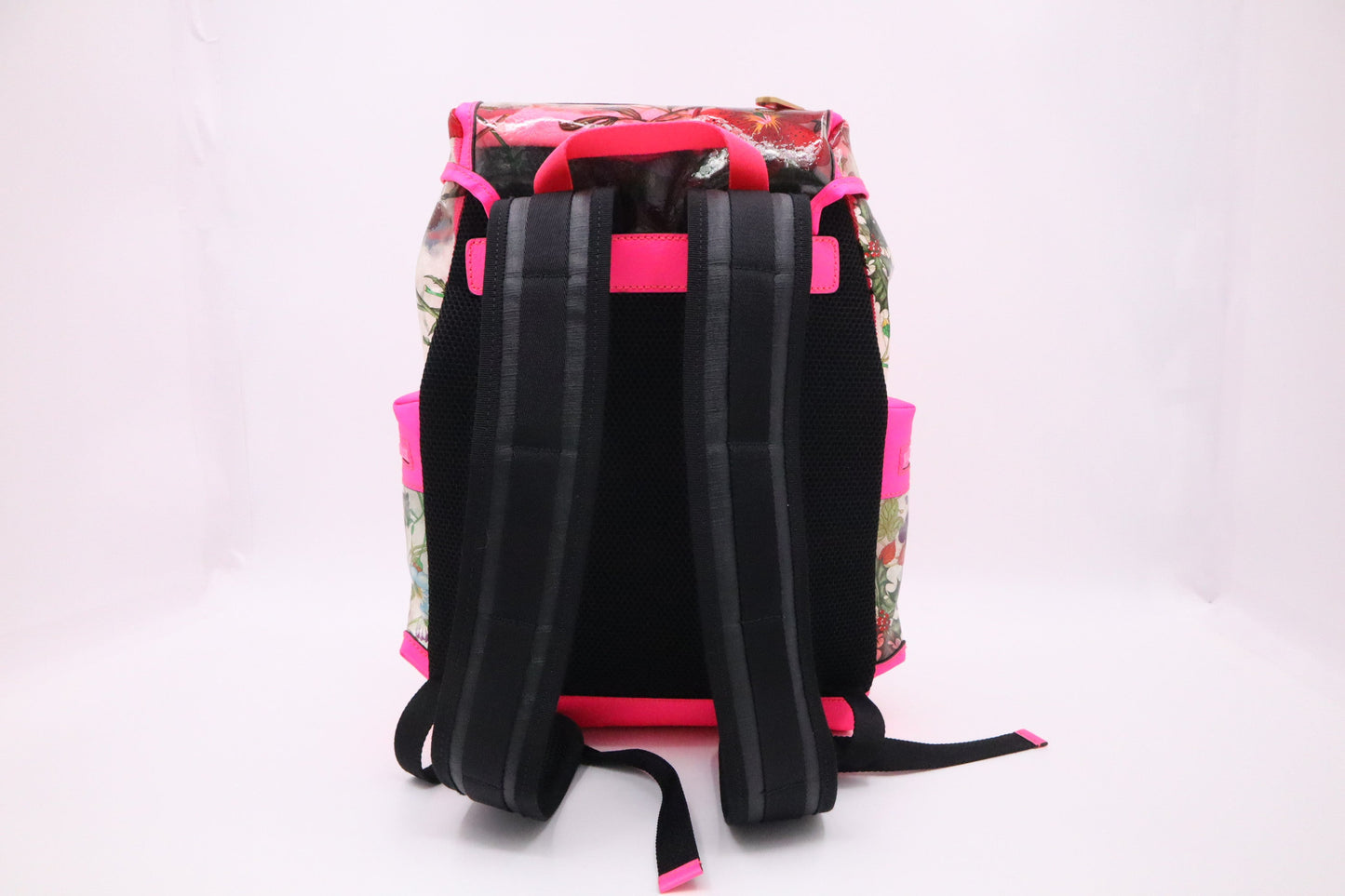 Gucci Backpack in Floral PVC and Neon Pink Leather