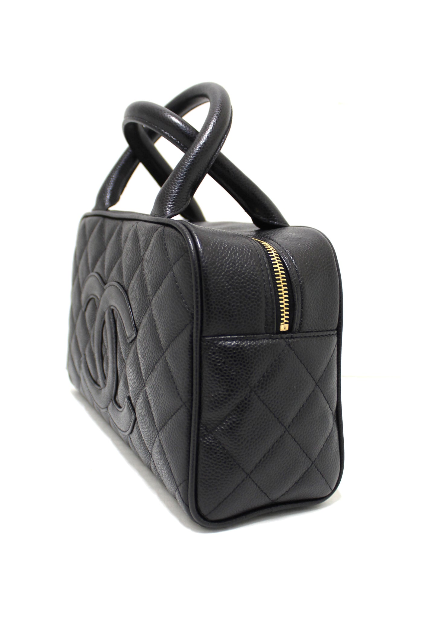 Chanel Black Caviar Quilted Leather Small Bowler Handbag