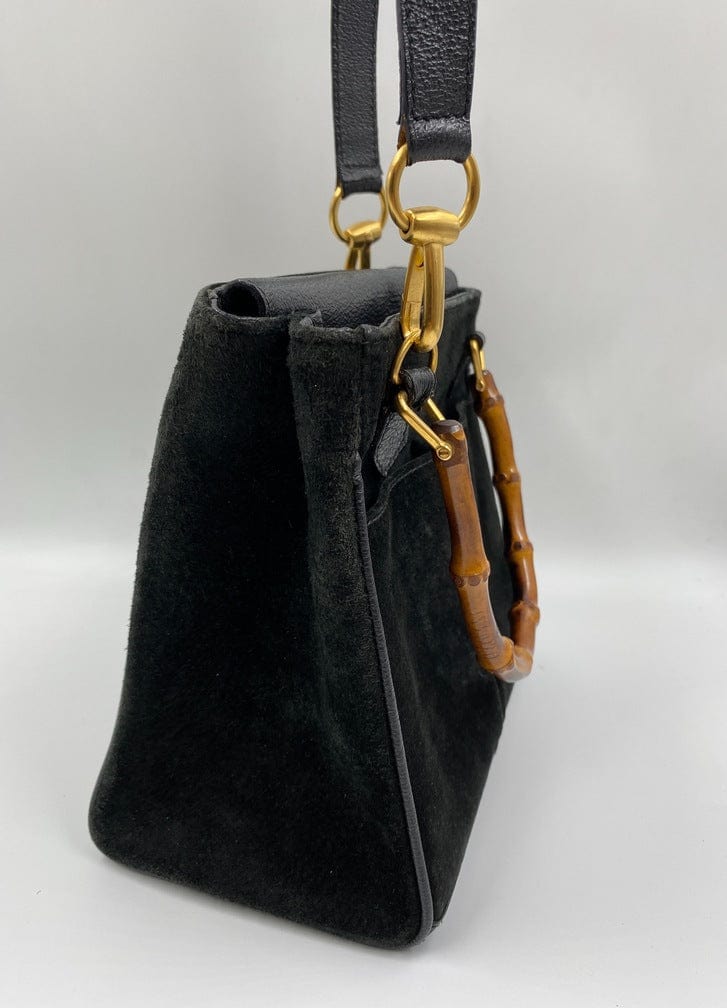 Gucci Bamboo Black Leather Suede Tote Style 1