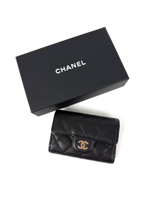 CHANEL Black 4 O-Key CC Quilted Caviar Leather Flap Holder Pouch Clutch