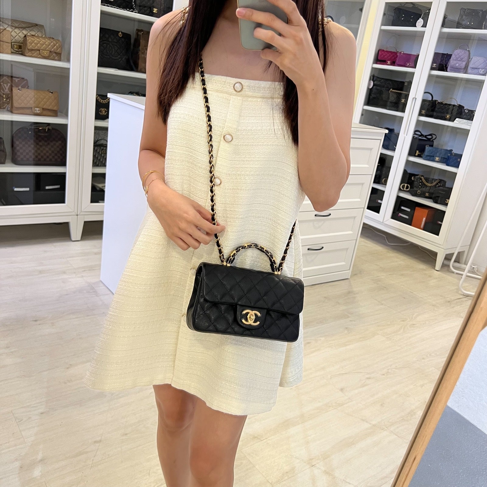 Chanel 25B Top Handle Mini Rectangular Flap in Black Caviar Shoulder Bag