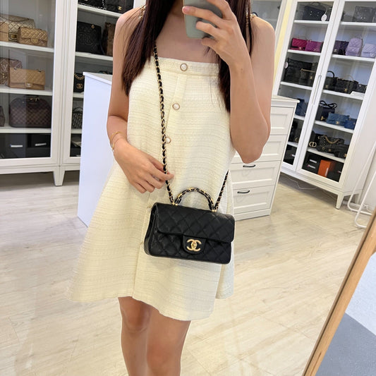 Chanel 25B Top Handle Mini Rectangular Flap in Black Caviar Shoulder Bag