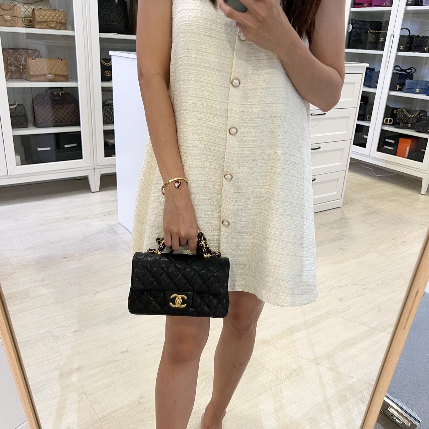 Chanel 25B Top Handle Mini Rectangular Flap in Black Caviar Shoulder Bag