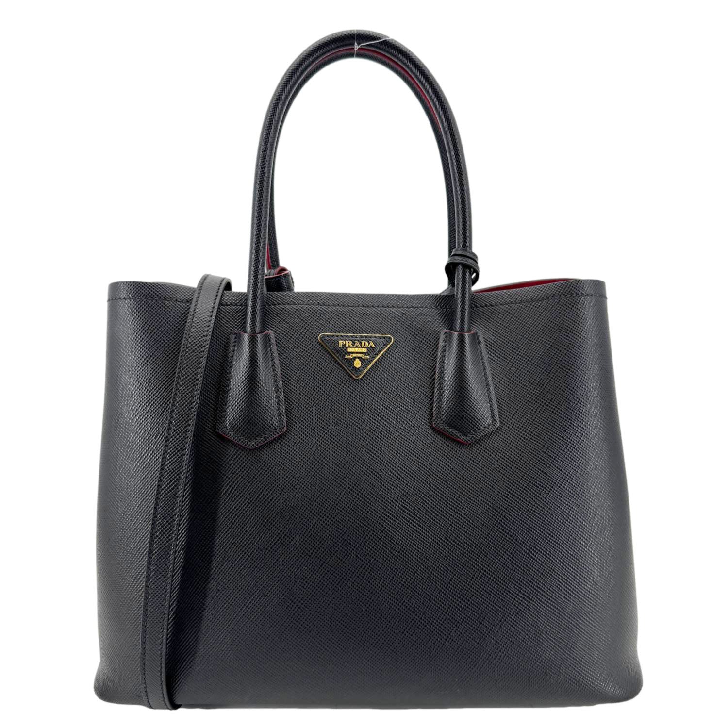 PRADA Double Handle Medium Saffiano Leather Shoulder Bag Black