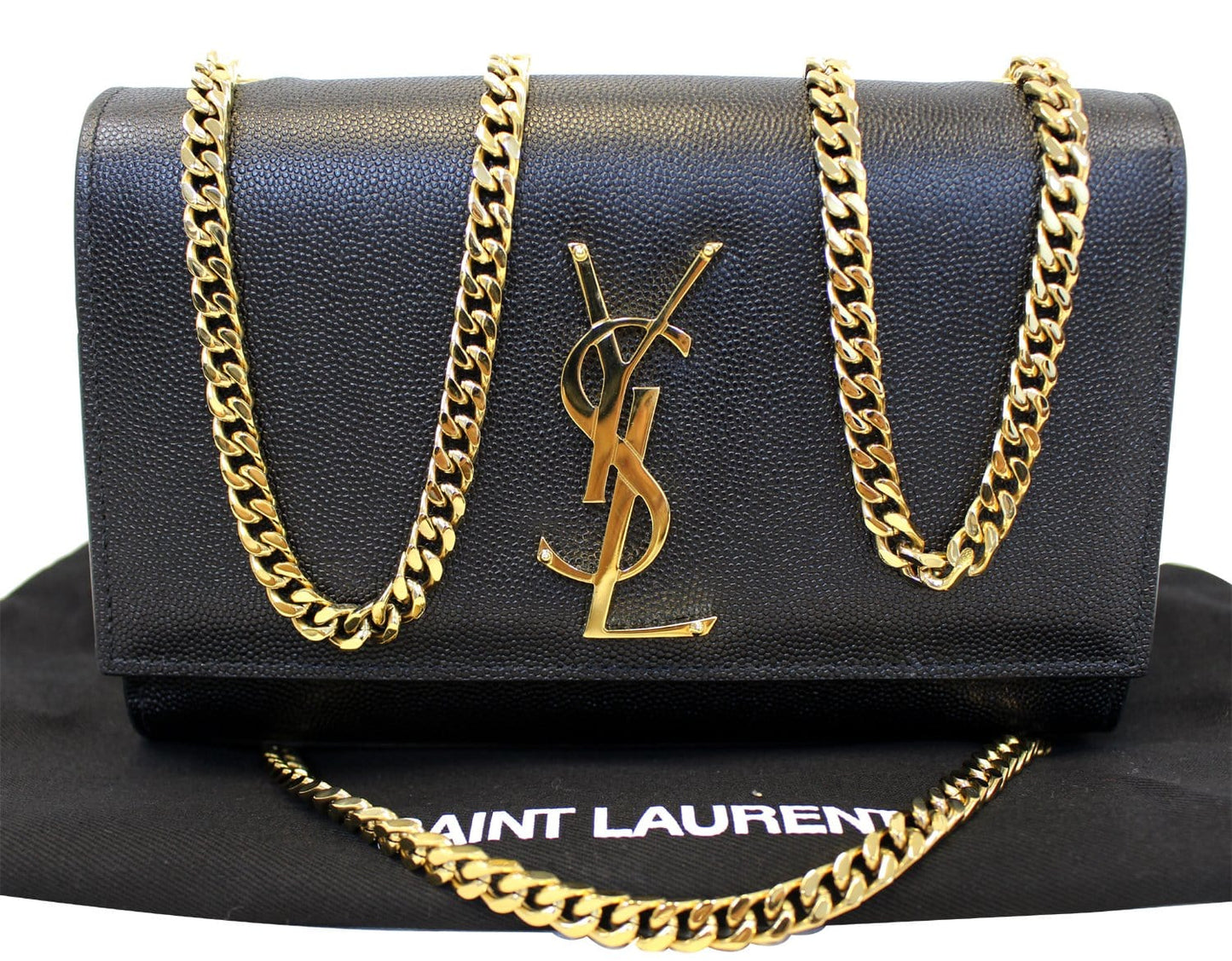 SAINT LAURENT Kate Black Leather Gold Chain Clutch Crossbody Bag