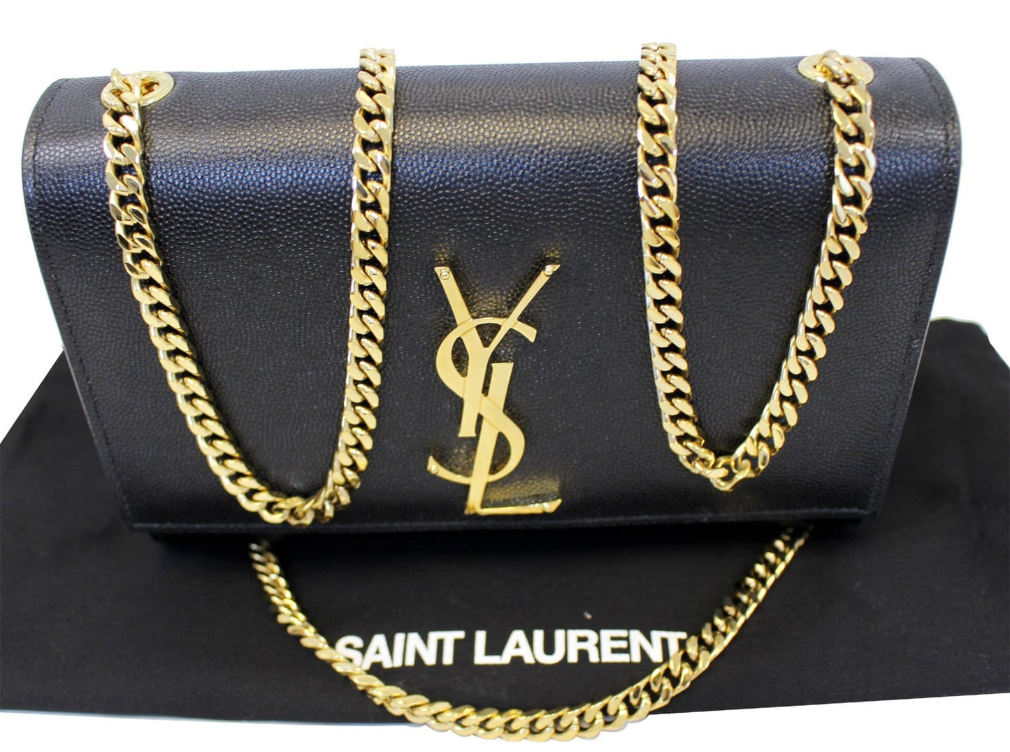 SAINT LAURENT Kate Black Leather Gold Chain Clutch Crossbody Bag