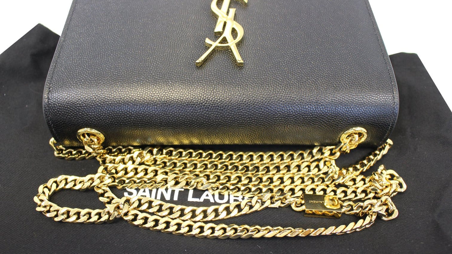 SAINT LAURENT Kate Black Leather Gold Chain Clutch Crossbody Bag