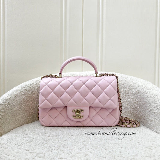 [Brand New] Chanel Top Handle Mini Rectangle Flap in 25S Light Pink Lambskin AGHW (Model: AS2431) Handbag