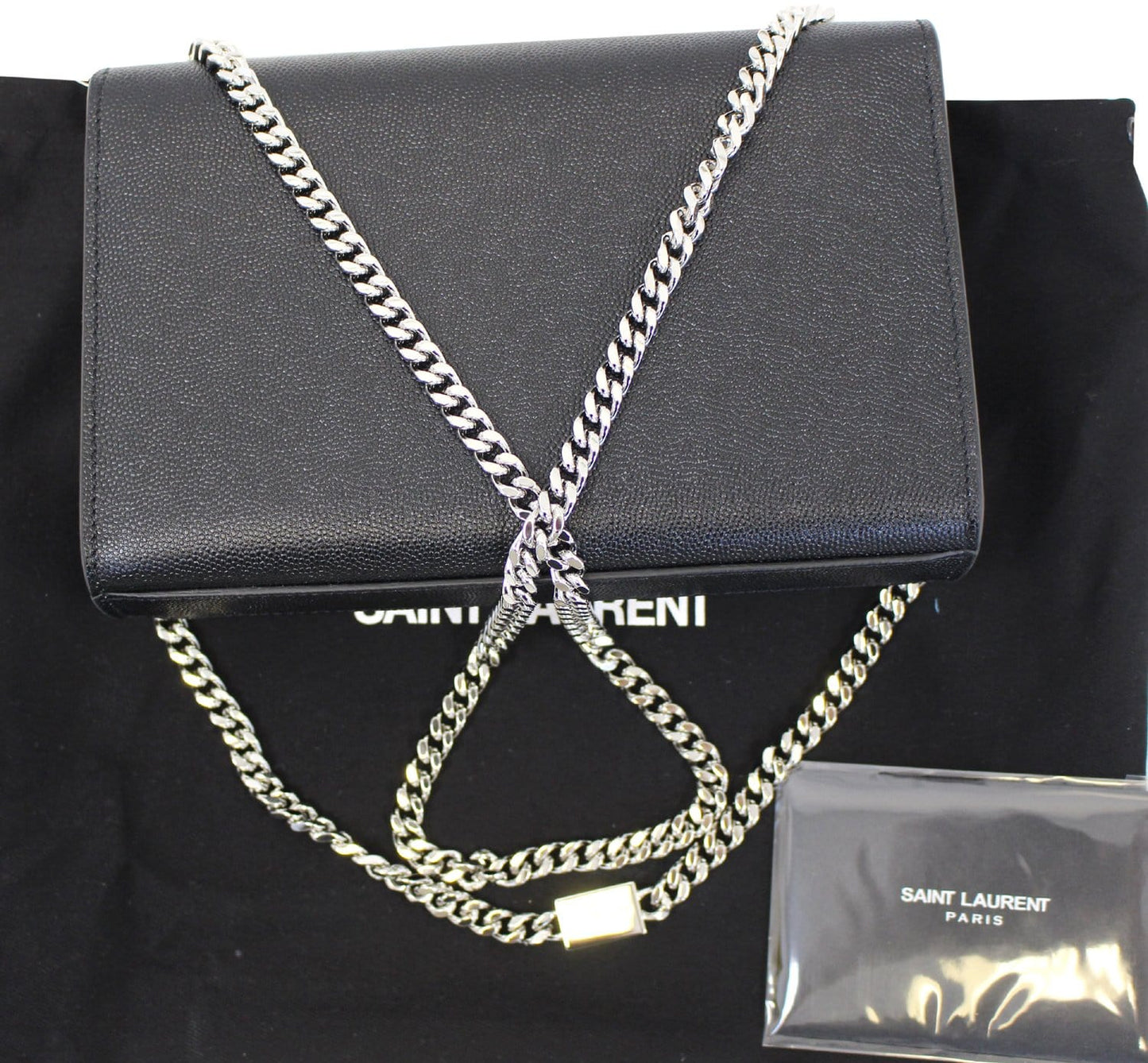 SAINT LAURENT Kate Black Leather Chain Clutch Crossbody Bag