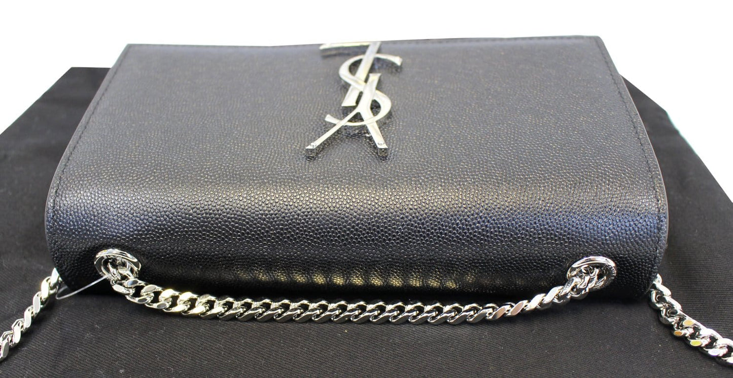 SAINT LAURENT Kate Black Leather Chain Clutch Crossbody Bag