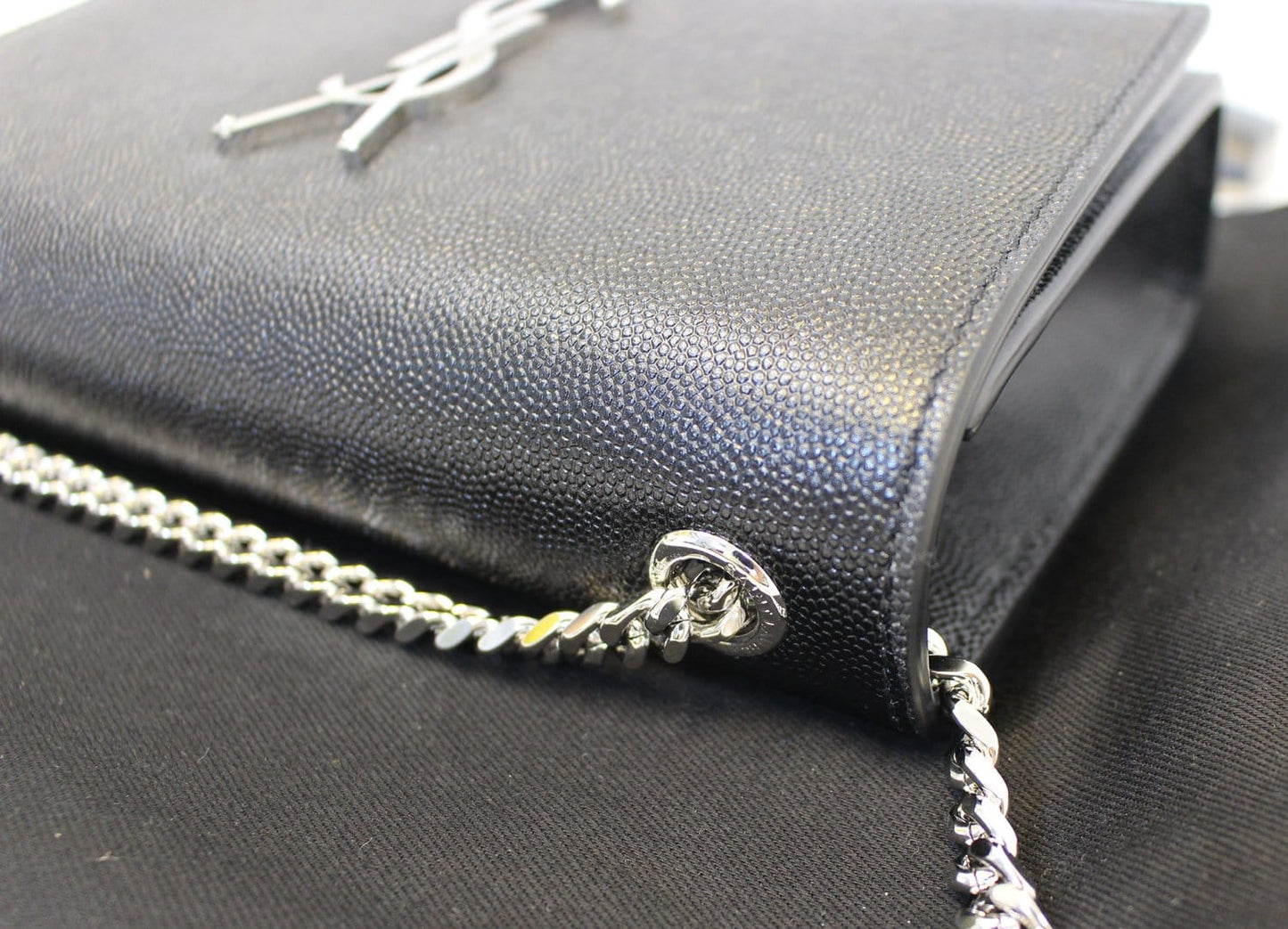 SAINT LAURENT Kate Black Leather Chain Clutch Crossbody Bag