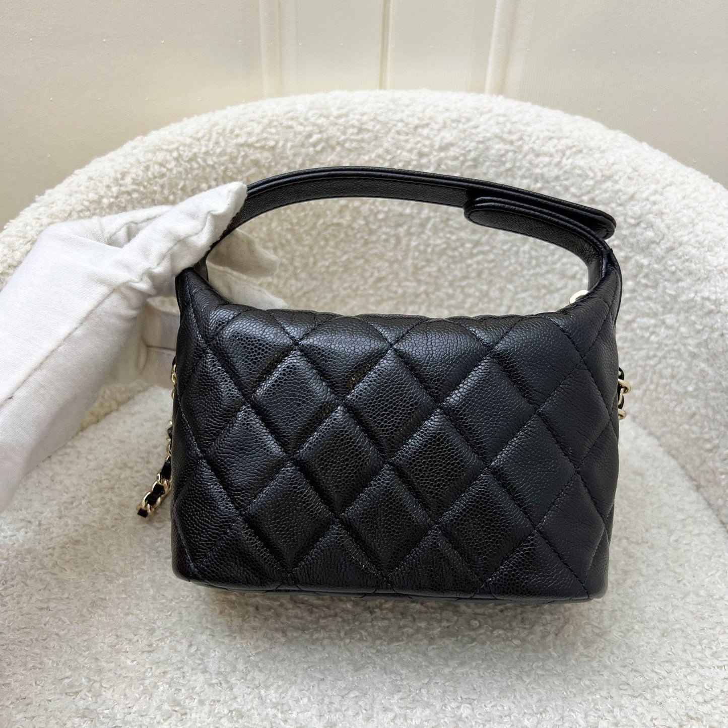 Chanel 25C Quilted Hobo Clutch on Chain in Black Caviar and LGHW (Model: AP4386) Shoulder Bag