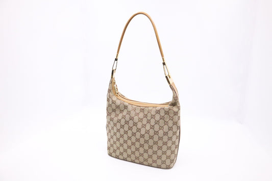 Gucci Shoulder Bag in GG Canvas & Tan Leather