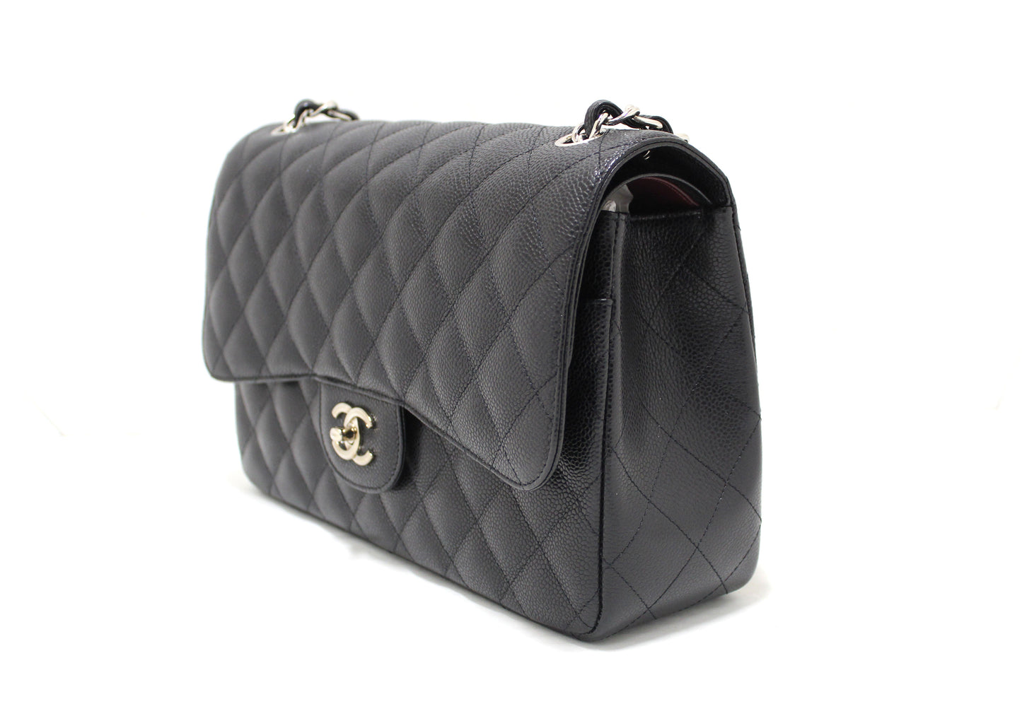 Chanel Black Quilted Caviar Leather Classic Jumbo Double Flap Bag