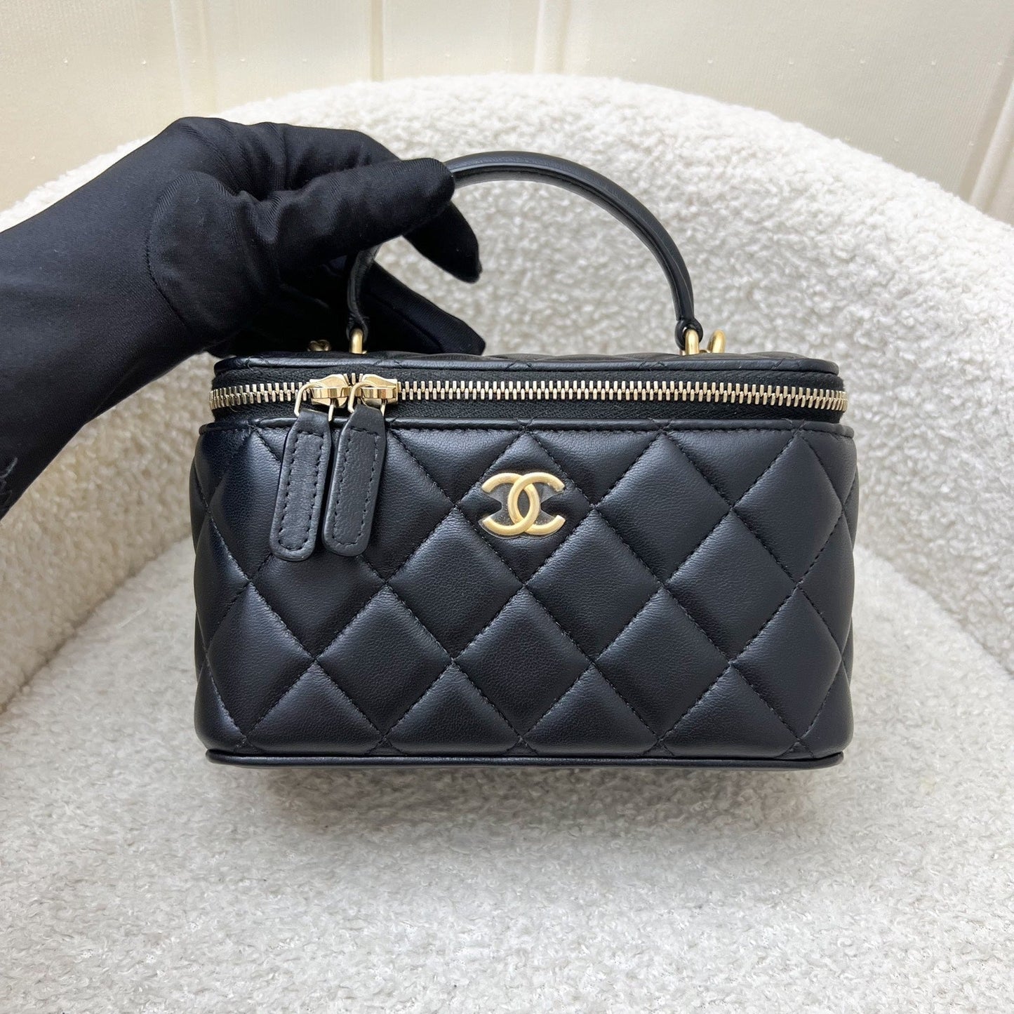 Chanel Top Handle Small Vanity in Black Lambskin and AGHW Handbag