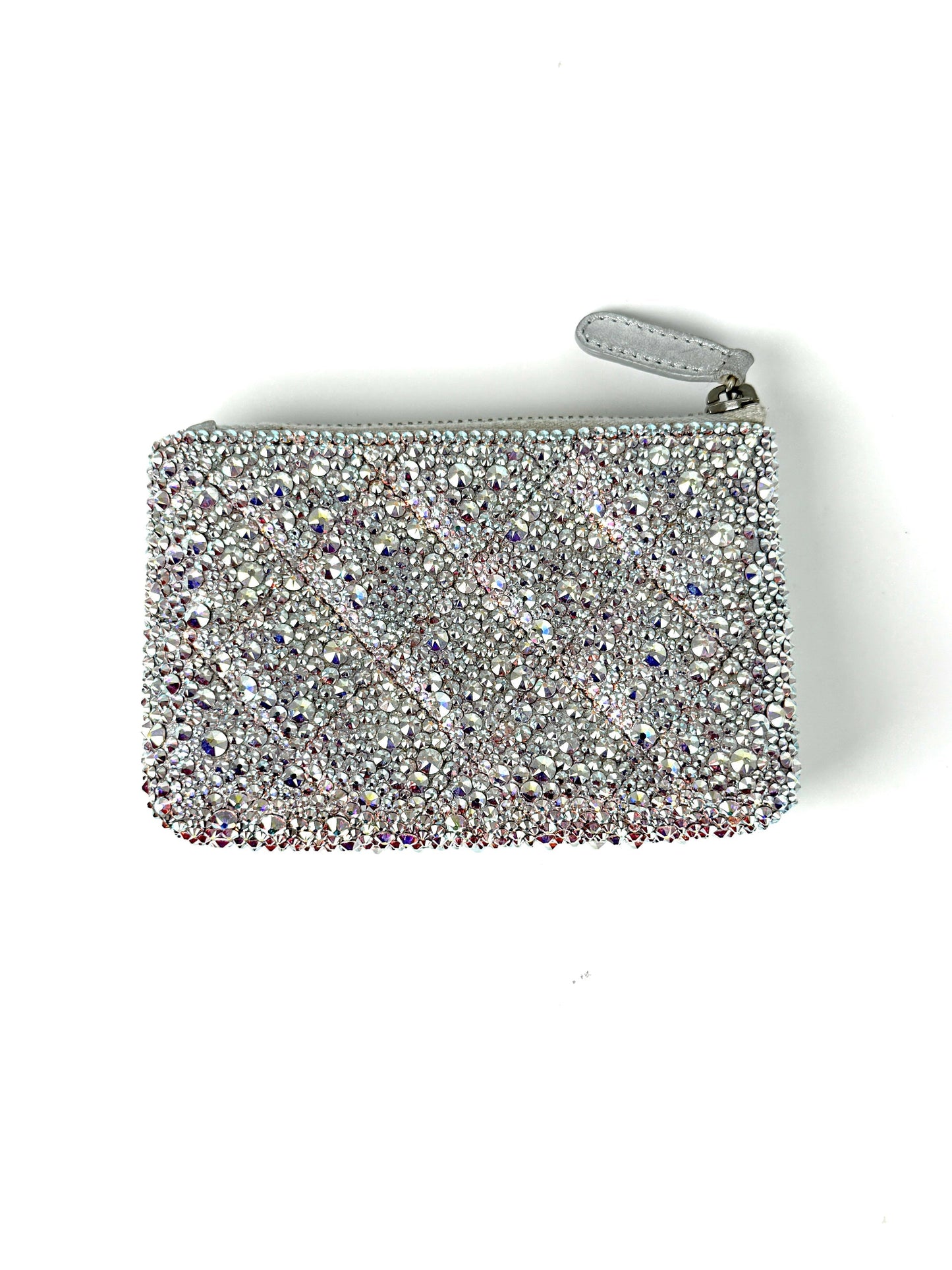 CHANEL Silver Swarovski Crystal Leather Key Pouch Case Holder Clutch