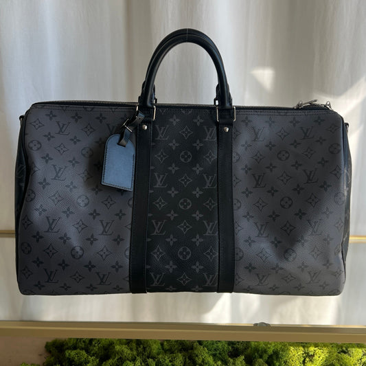 LOUIS VUITTON Monogram Eclipse Coated Canvas Keepall Bandouliere 50 Crossbody