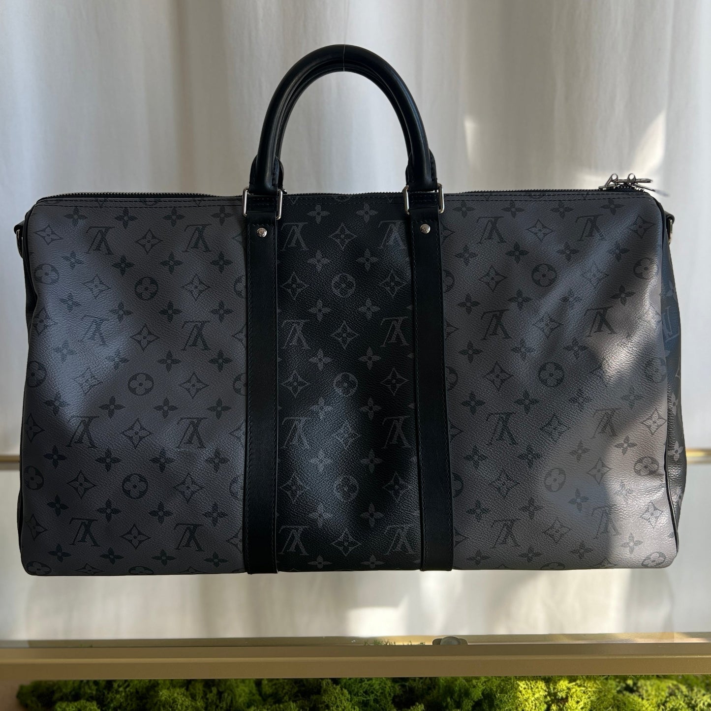 LOUIS VUITTON Monogram Eclipse Coated Canvas Keepall Bandouliere 50 Crossbody