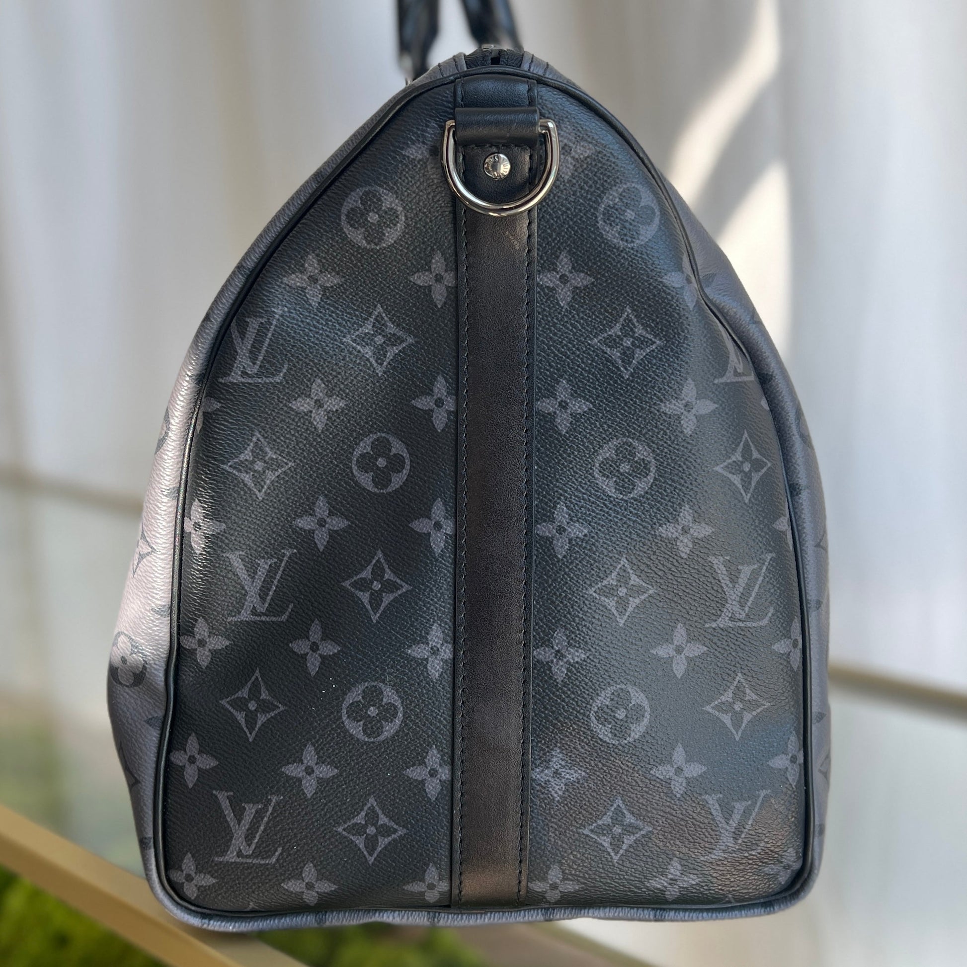 LOUIS VUITTON Monogram Eclipse Coated Canvas Keepall Bandouliere 50 Crossbody
