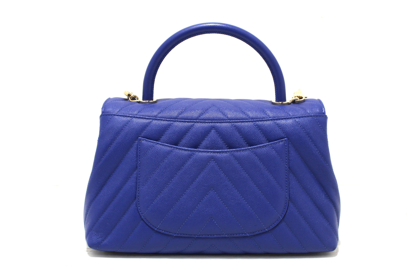 Chanel Blue Chevron Caviar Leather Medium CoCo Handle Flap Bag