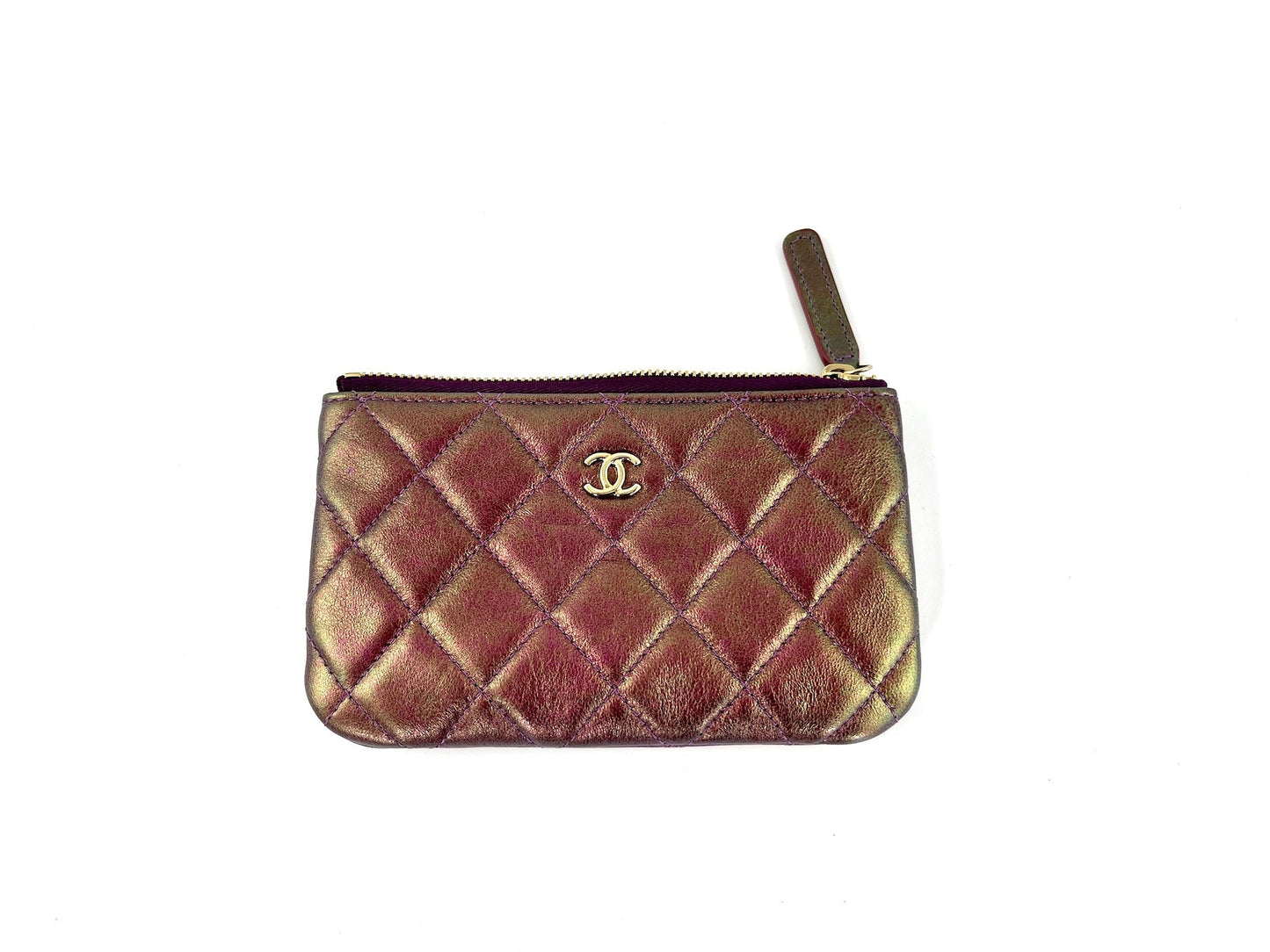 CHANEL Iridescent Purple 2020 Small Quilted Zip Pouch O Case Clutch