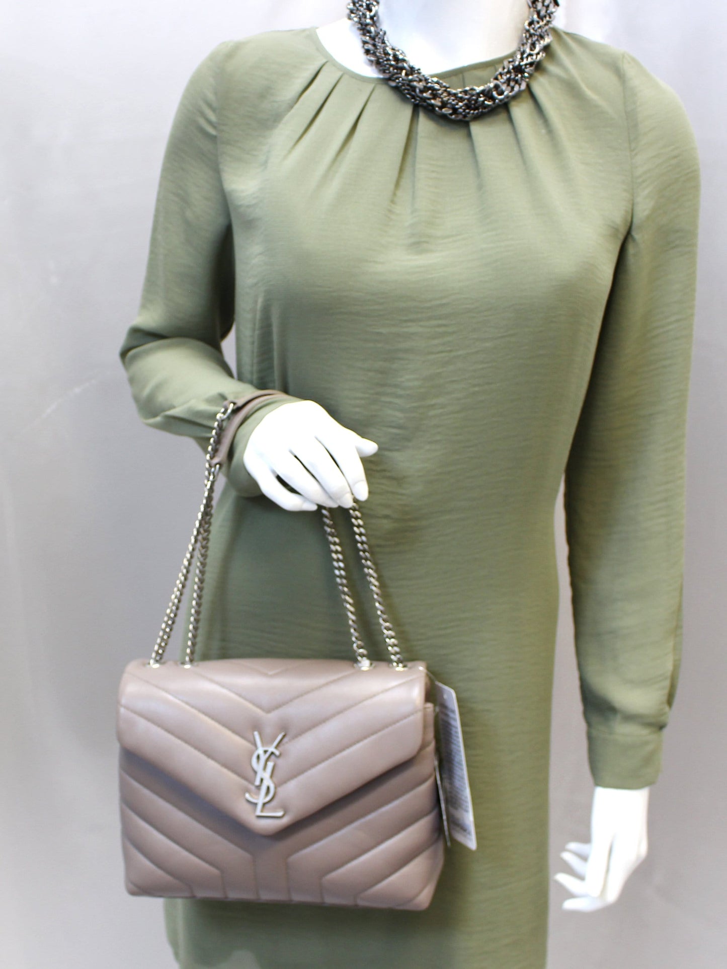 SAINT LAURENT Matelasse Loulou Small Chain Shoulder Bag Taupe