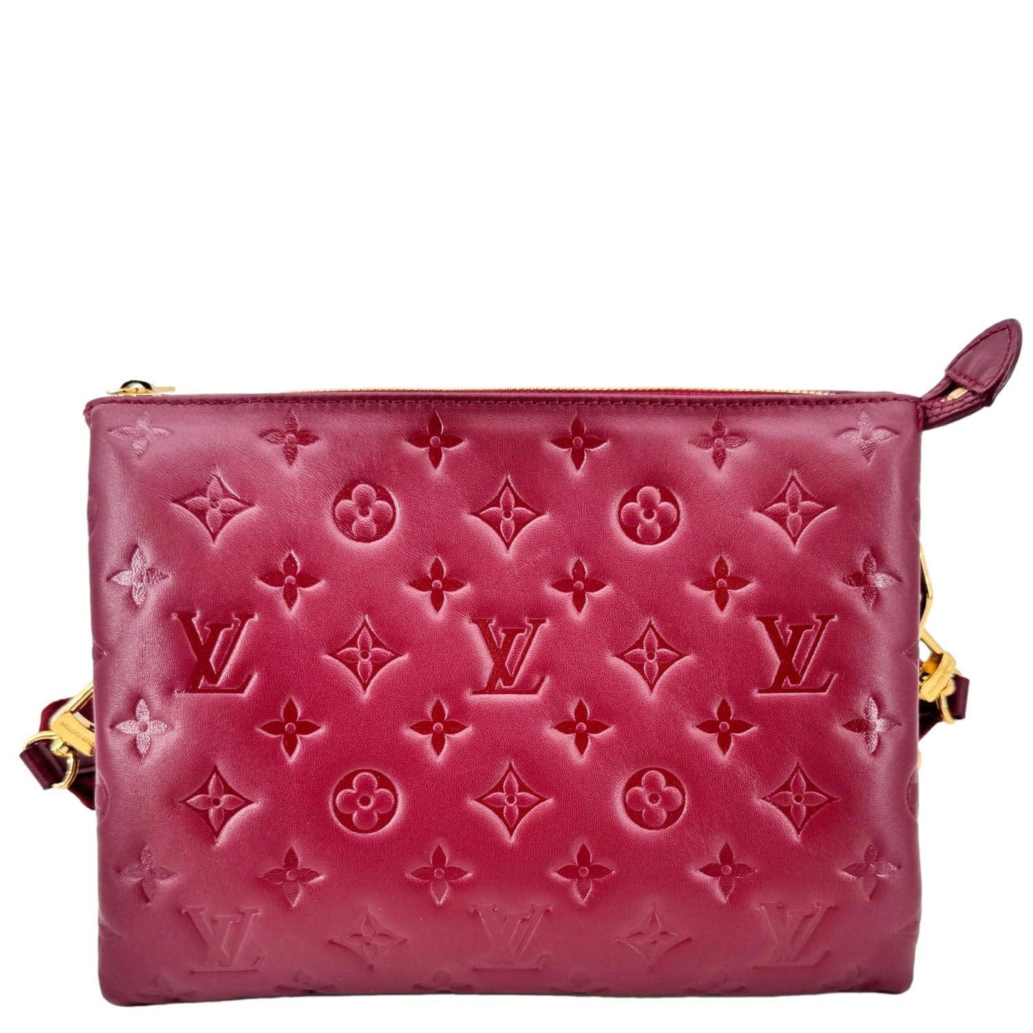 LOUIS VUITTON Coussin PM Monogram Embossed Leather Shoulder Bag Burgundy
