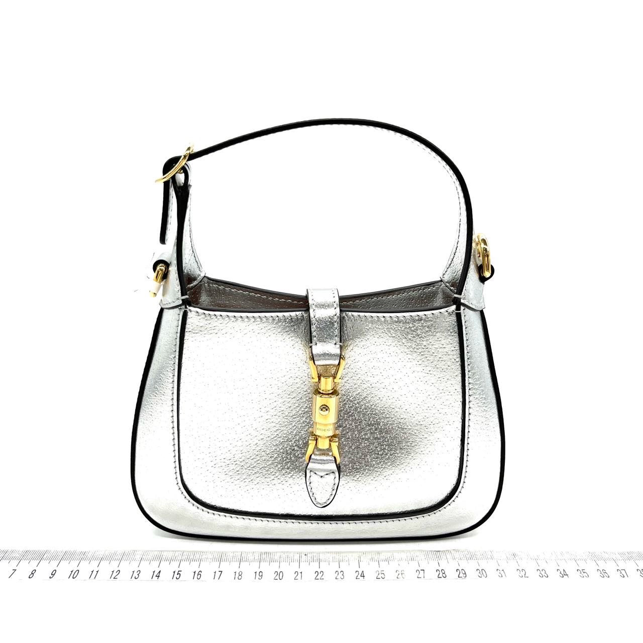 Gucci Jackie 1961 Mini Silver Lamé Leather Bag with Chain Strap