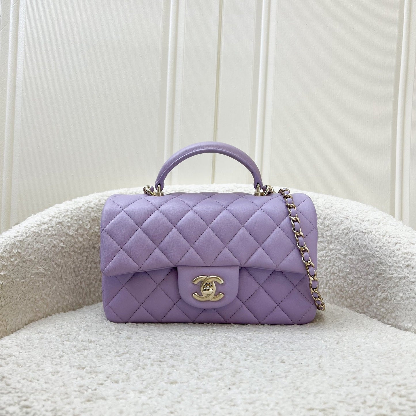 Chanel Top Handle Mini Rectangle Flap in 24P Lilac Lambskin LGHW (Model: AS2431) Handbag