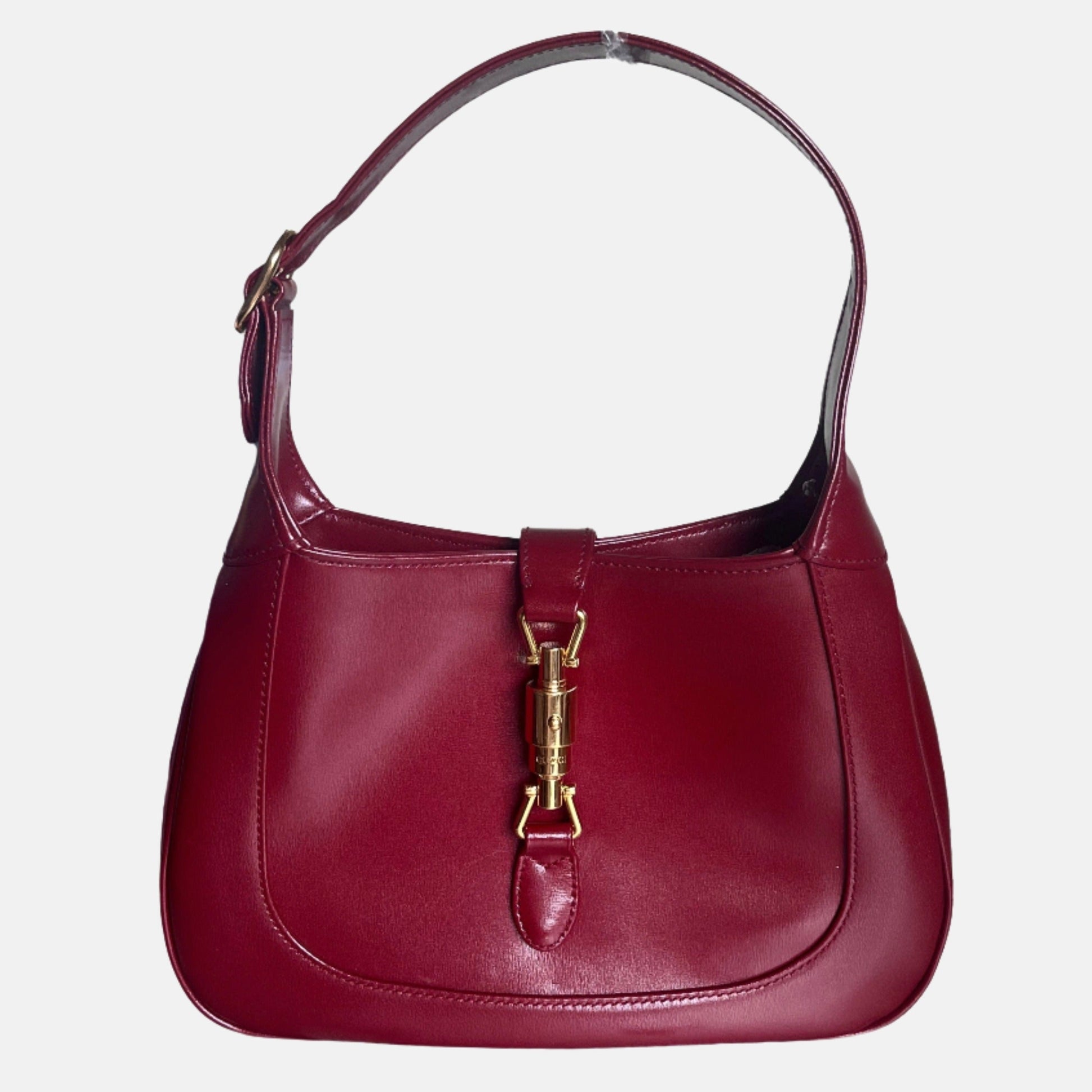 Gucci Jackie 1961 Red Burgundy Leather Bag Small with Adjustable Strap Gold Piston Lock