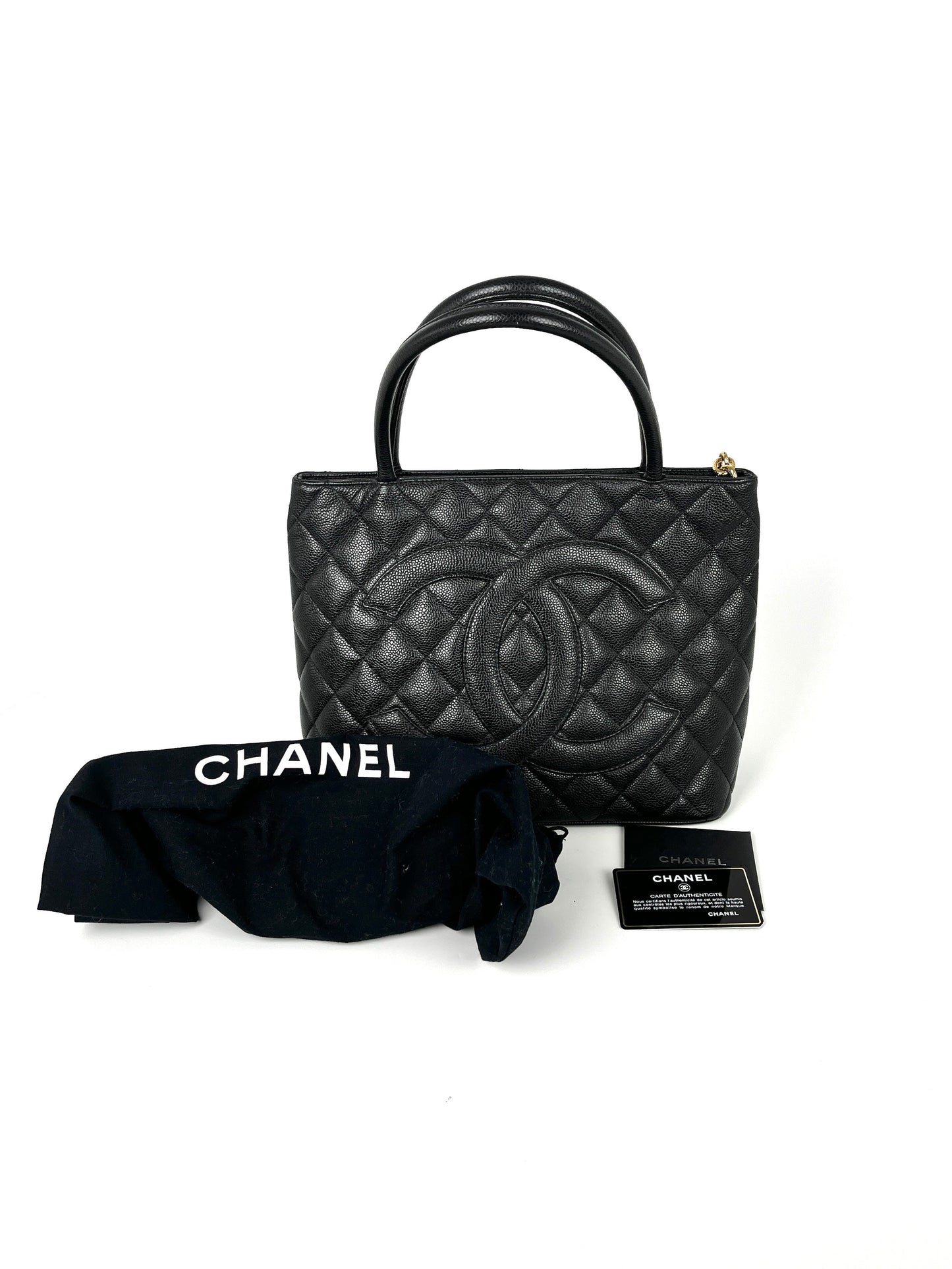 CHANEL Medallion Timeless Black Quilted Caviar Tote Bag