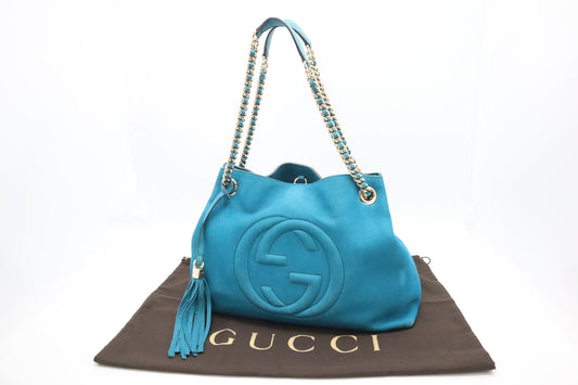 Gucci Soho Chain Shoulder Bag in Turquoise Nubuck