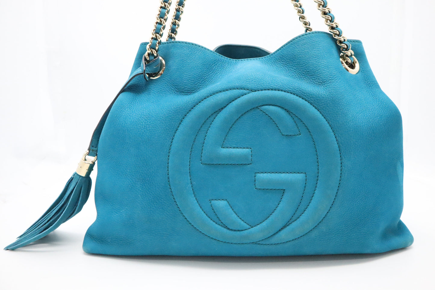 Gucci Soho Chain Shoulder Bag in Turquoise Nubuck