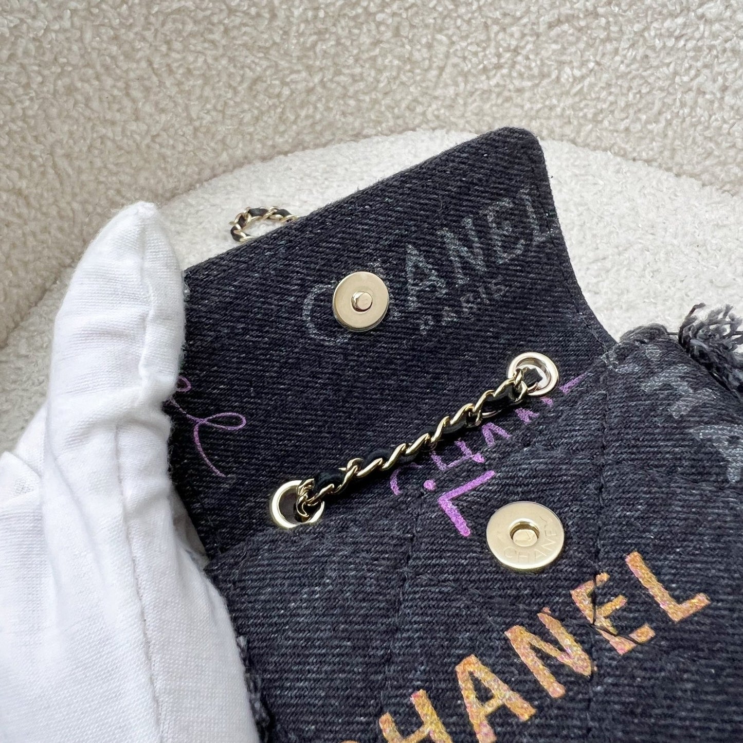 Chanel 22P Waist Bag / Clutch on Chain in Black Printed and GHW