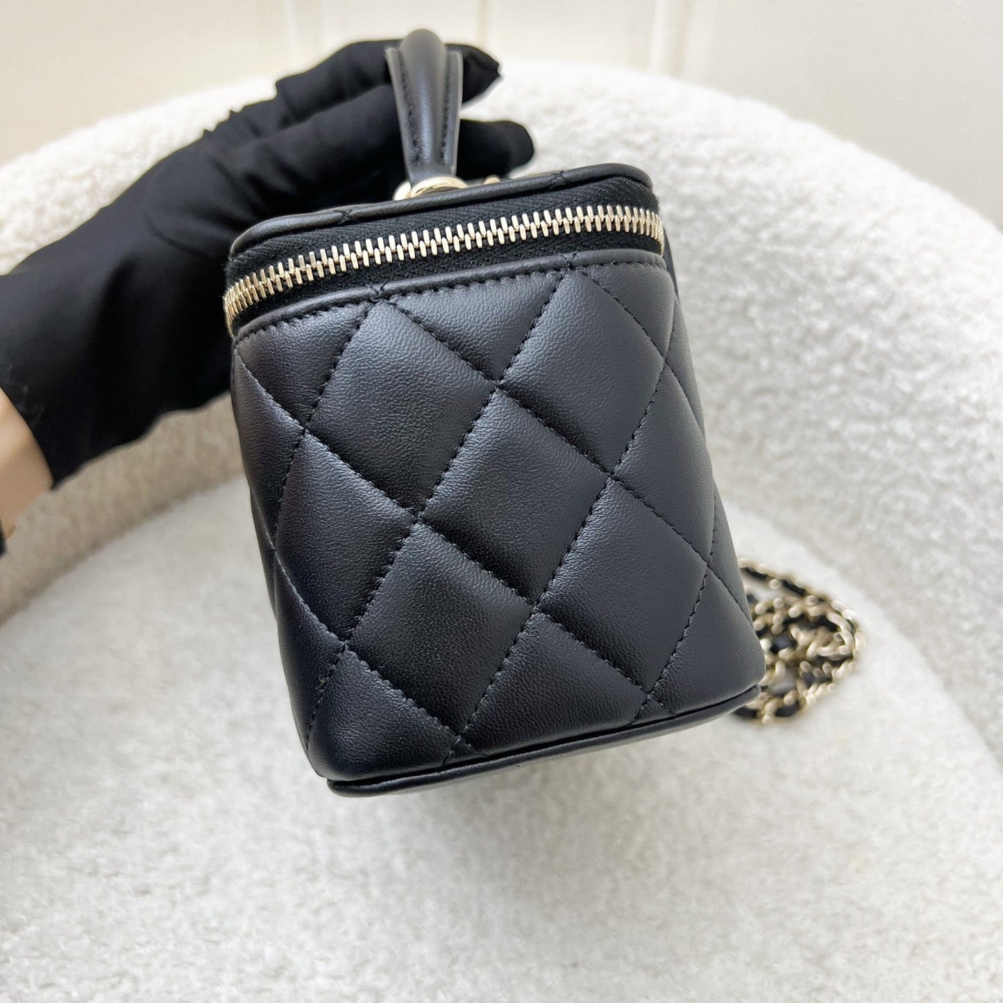 Chanel Top Handle Small Vanity in Black Lambskin and LGHW (Model: AP2199) Handbag