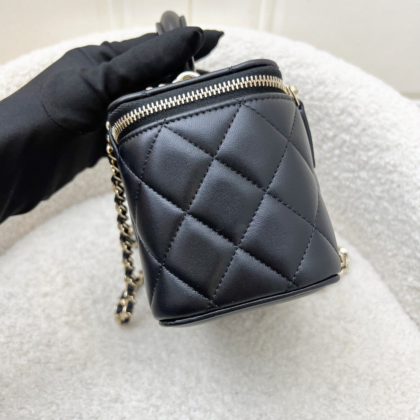 Chanel Top Handle Small Vanity in Black Lambskin and LGHW (Model: AP2199) Handbag