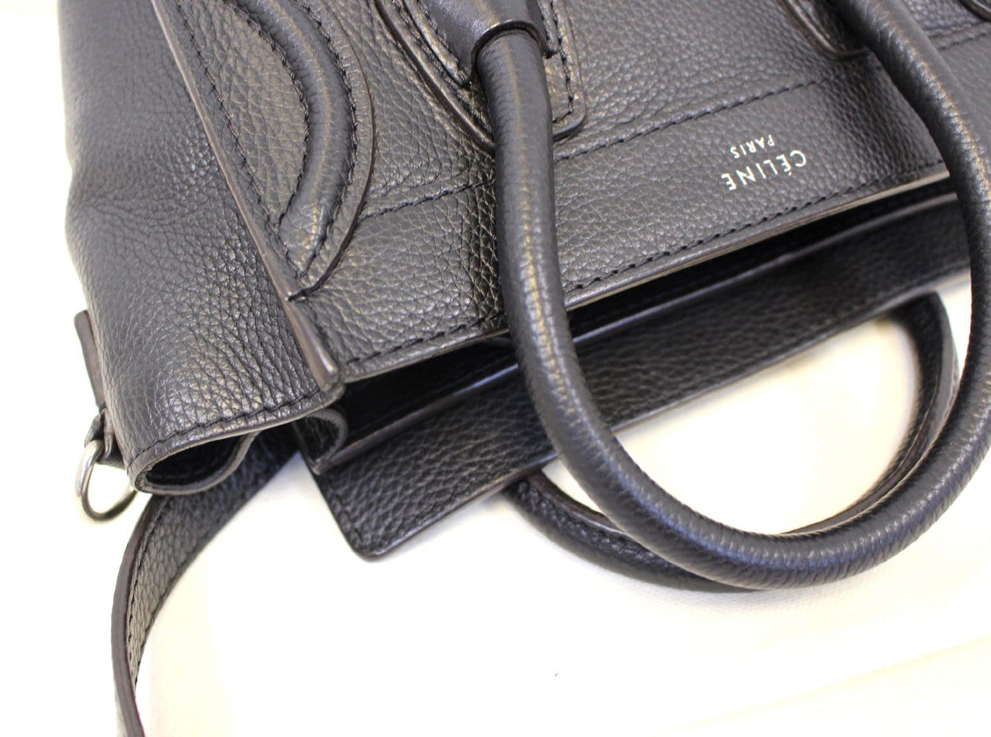 CELINE Black Leather Nano Luggage Shoulder Bag