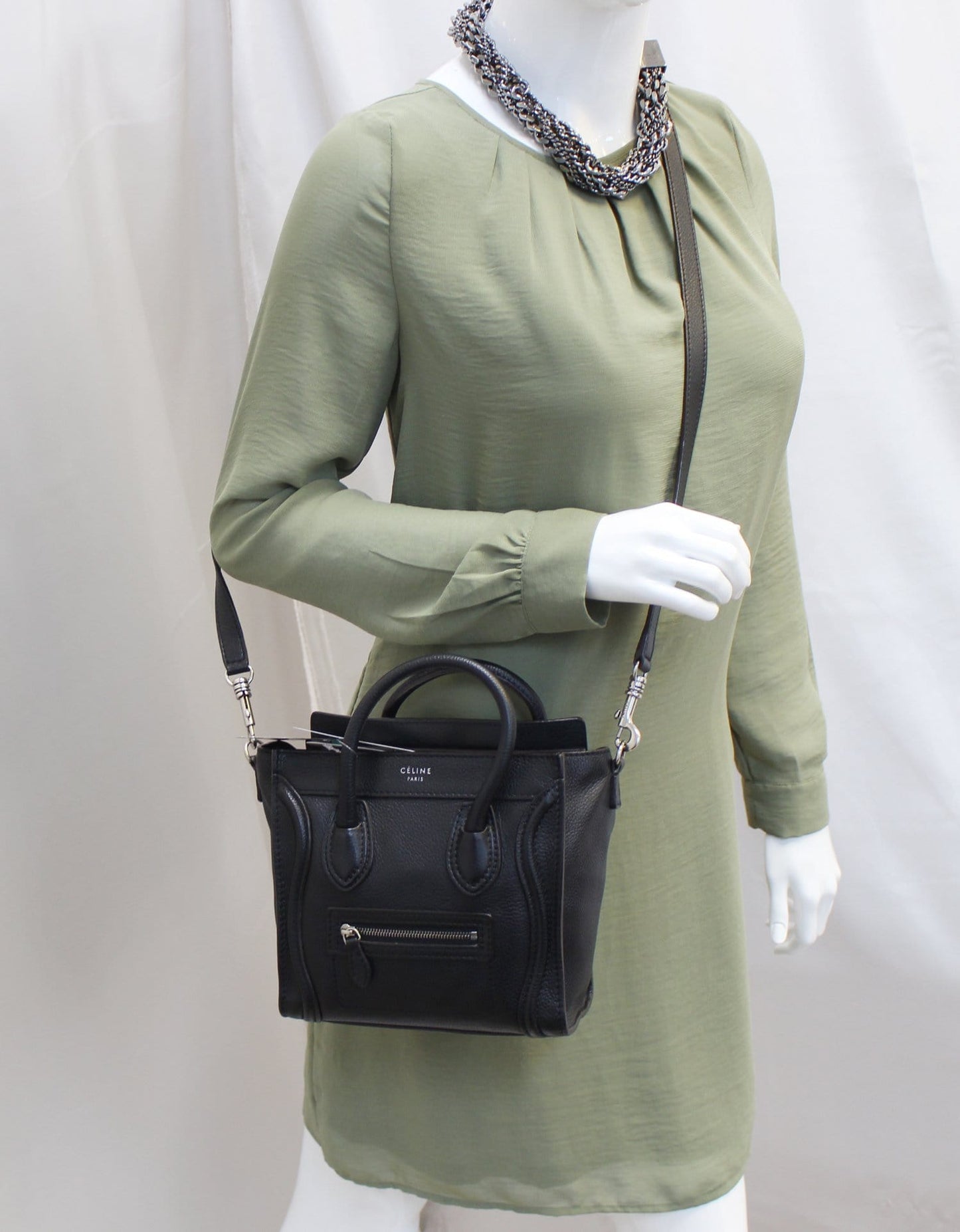 CELINE Black Leather Nano Luggage Shoulder Bag