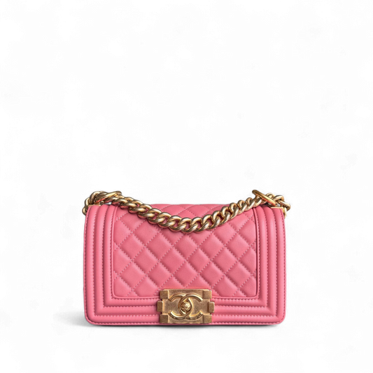 Chanel Boy Small - 20CM Quilted Calfskin Pink Gold Hardware Series 28