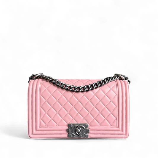 Chanel Boy Medium - Quilted Lambskin Light Pink Ruthenium Silver Hardware Series 20