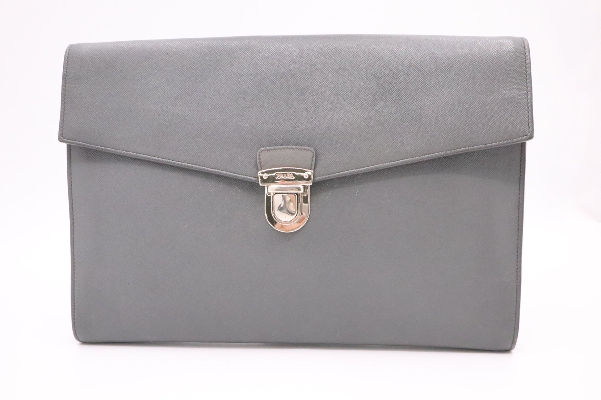 Prada Document Clutch in Gray Leather
