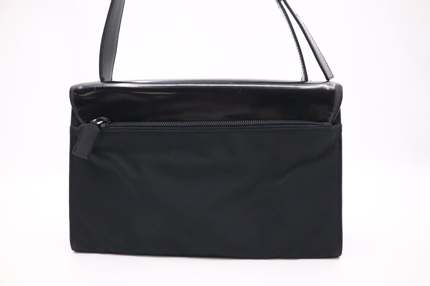 Prada Shoulder Bag in Black Patent Leather and Nylon