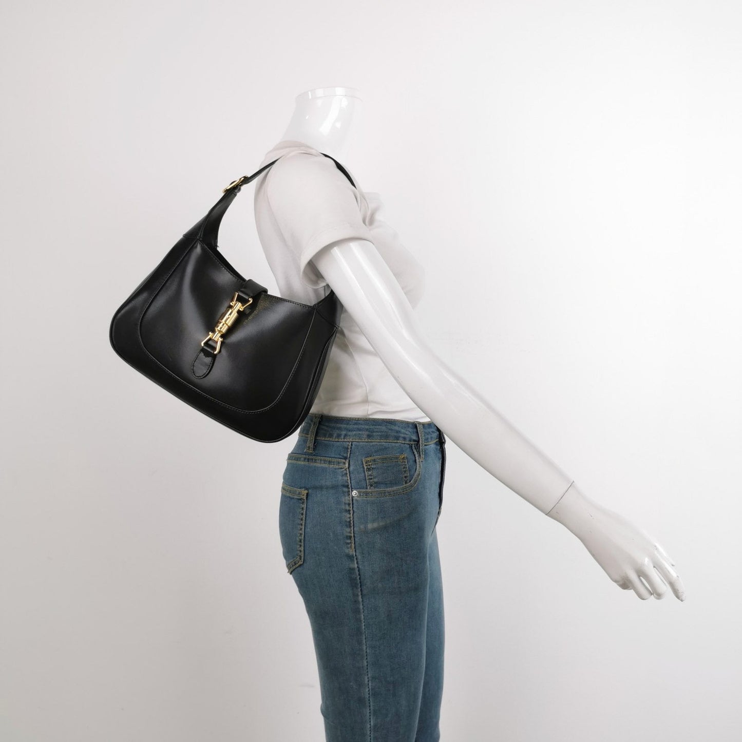 Gucci Jackie 1961 Black Leather Bag with Adjustable Strap