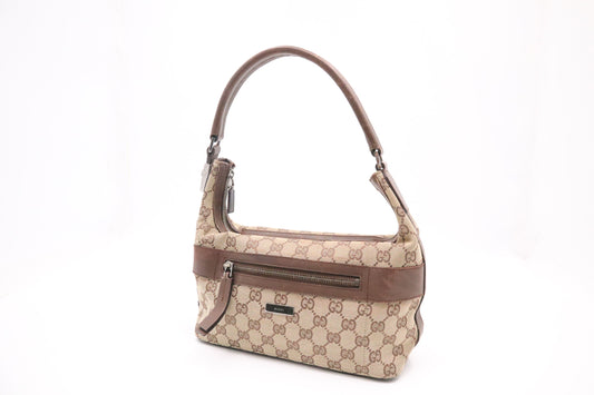 Gucci Shoulder Bag in GG Canvas and Brown Leather