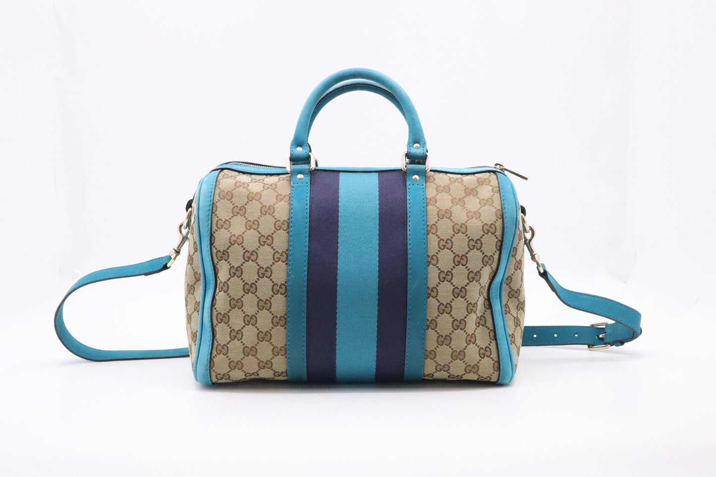 Gucci Boston Bag in Blue and Beige GG Canvas