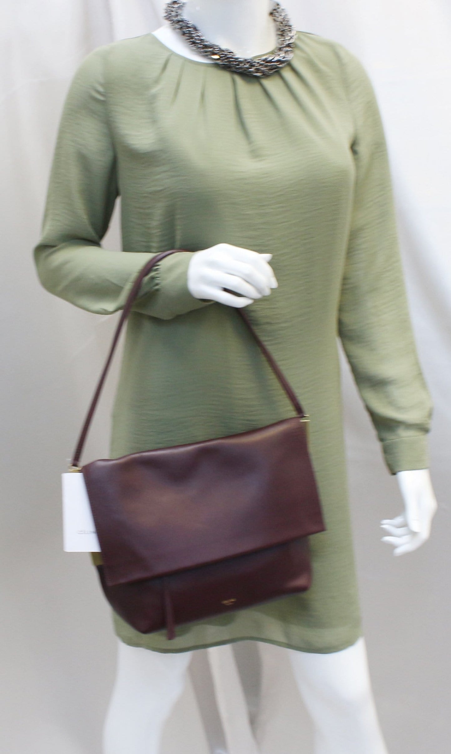 CELINE Smooth Calfskin Burgundy Flap Clasp Shoulder Bag