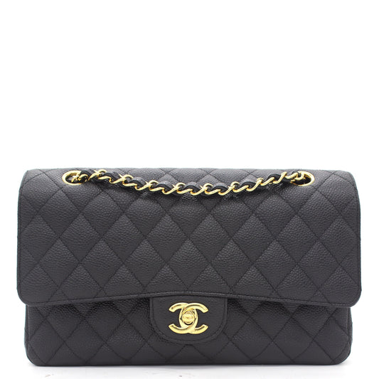 Chanel Black Quilted Caviar Leather Classic Double Flap Bag